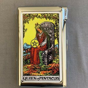 Queen Of Pentacles Cigarette Case With Built In Butane Lighter